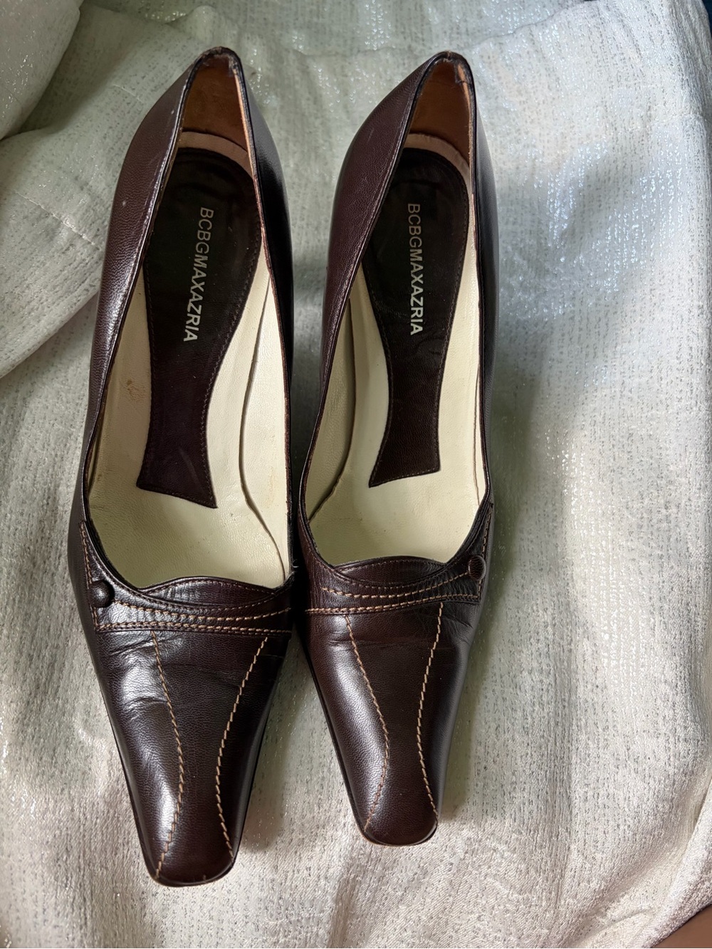 BCBGMaxAzria Dark Brown Leather Pointed-Toe Pumps